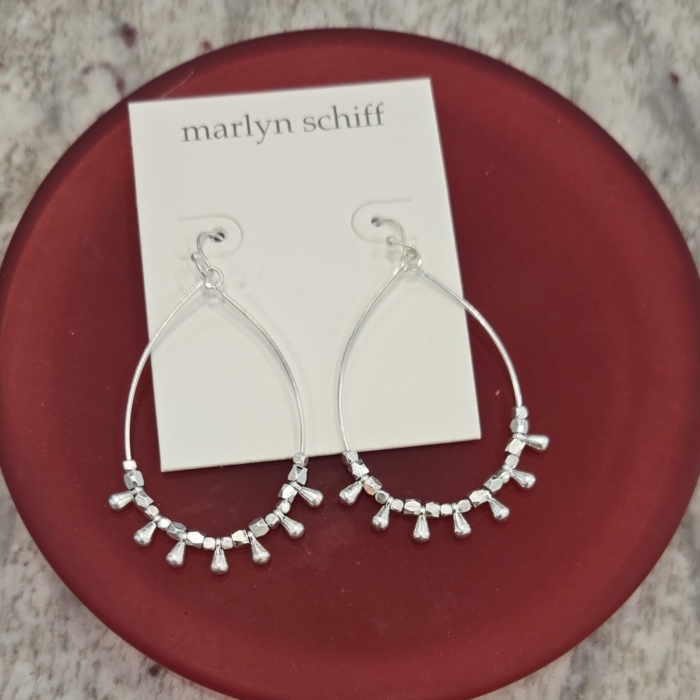 Marlyn Schiff Silver Hoop Earrings with Fringe Design